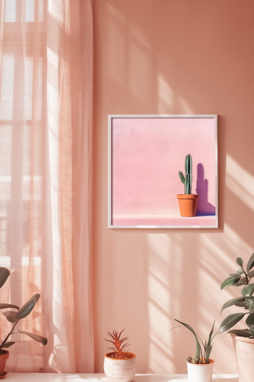 Fotografie Poster Kaktus minimalistisch grün rosa