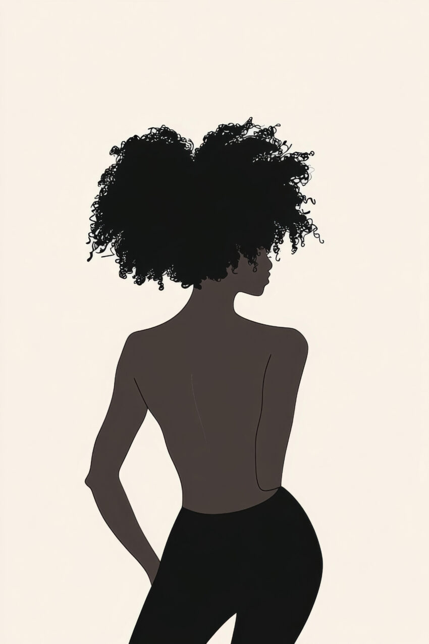 Illustration Poster Frau Seitenprofil Rückenakt minimalistisch schwarz