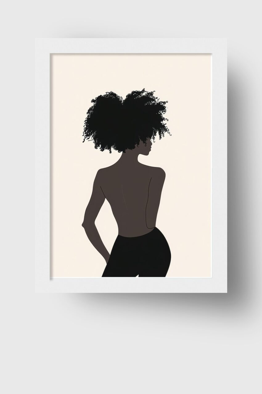 Illustration Poster Frau Seitenprofil Rückenakt minimalistisch schwarz