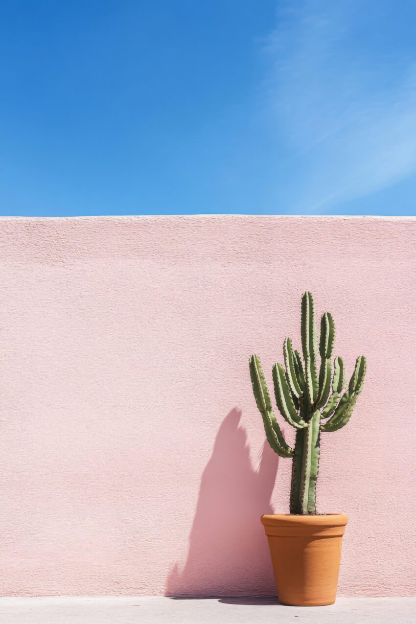 Fotografie Poster Kaktus minimalistisch grün rosa