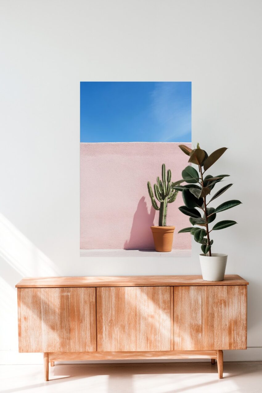 Fotografie Poster Kaktus minimalistisch grün rosa