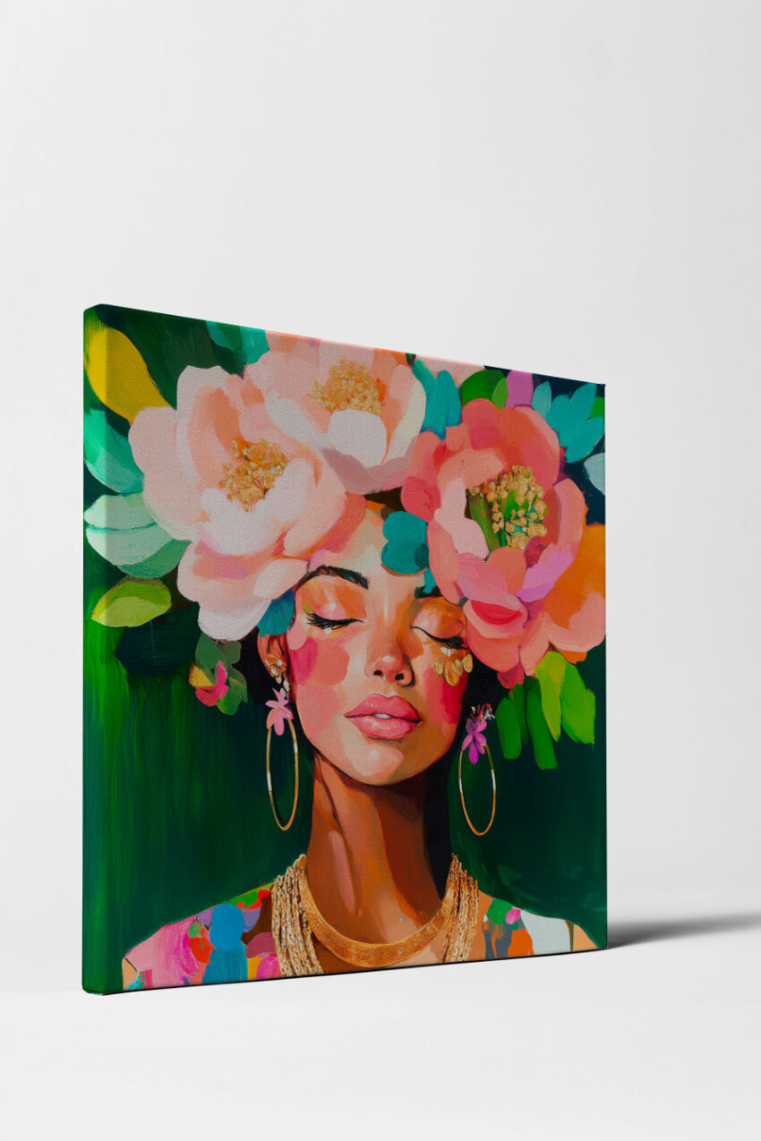 Digitale Kunst Poster Frau Blumenkrone bunt lebendig