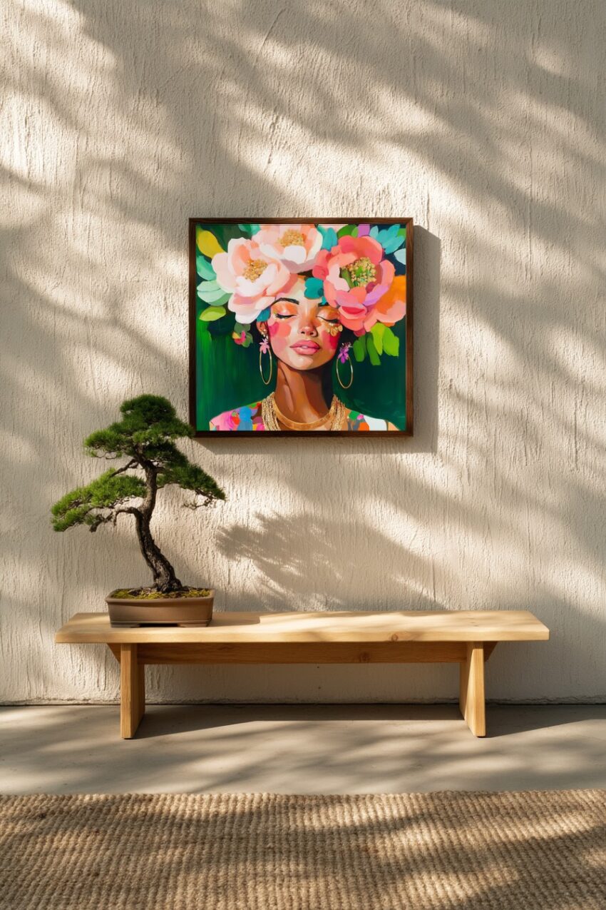 Digitale Kunst Poster Frau Blumenkrone bunt lebendig