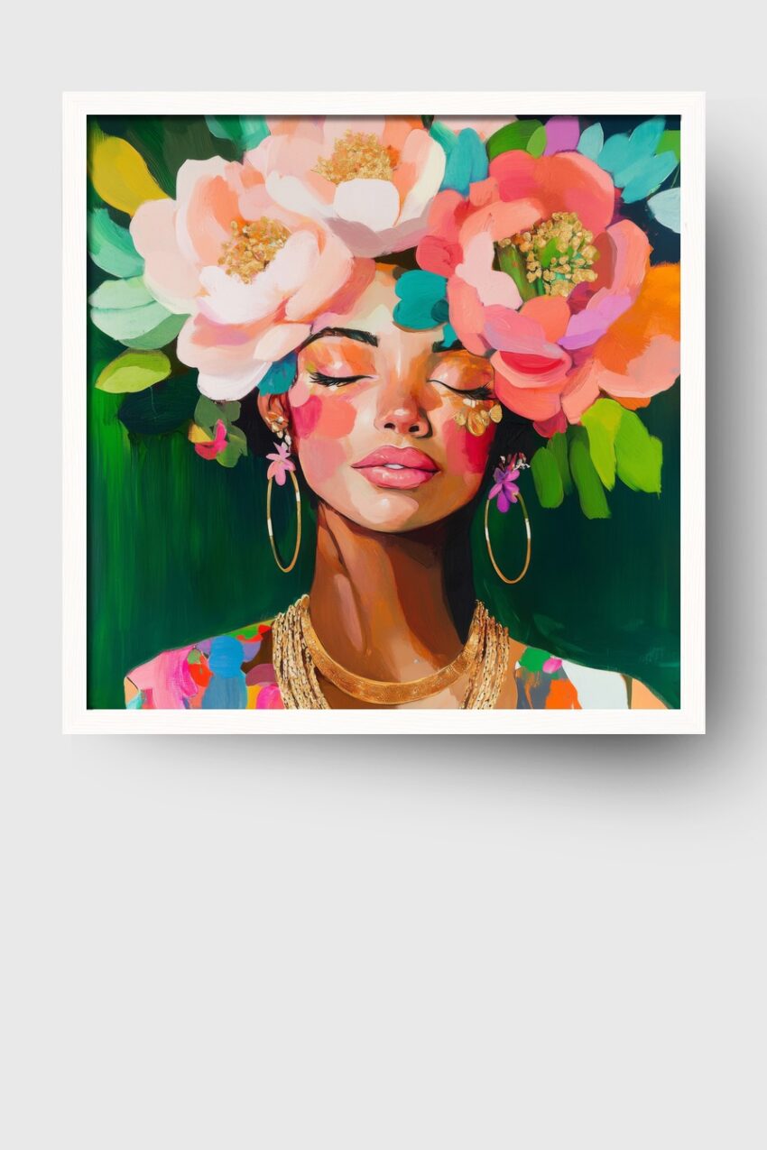 Digitale Kunst Poster Frau Blumenkrone bunt lebendig