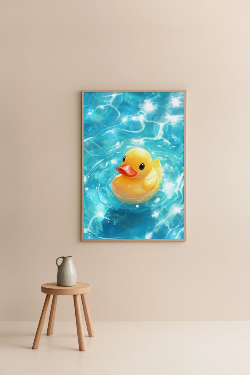 Digitale Kunst Poster Quietscheente Wasser blau gelb