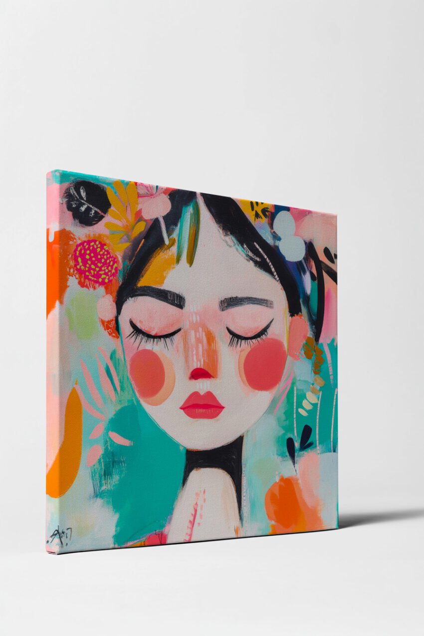Illustration Poster Frau Gesicht bunt geschlossen rote Wangen