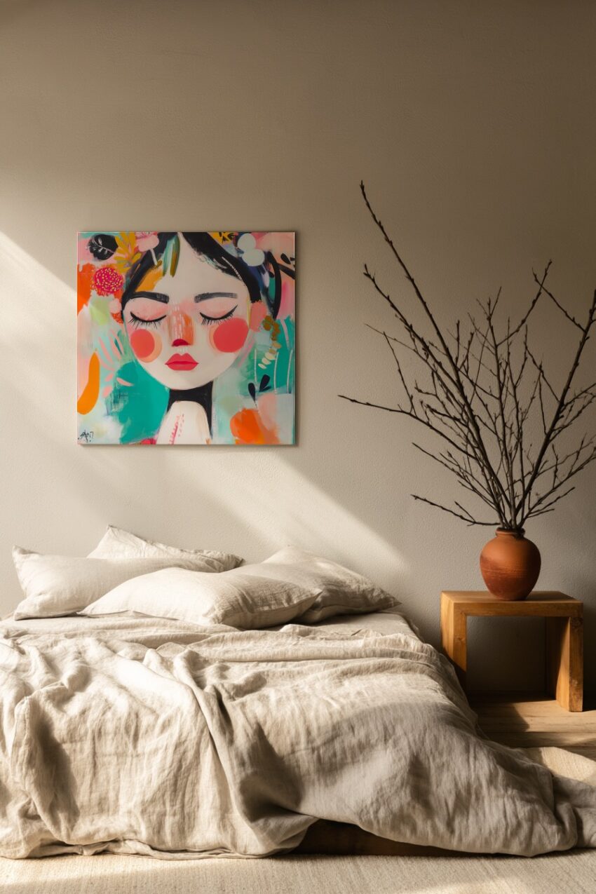 Illustration Poster Frau Gesicht bunt geschlossen rote Wangen