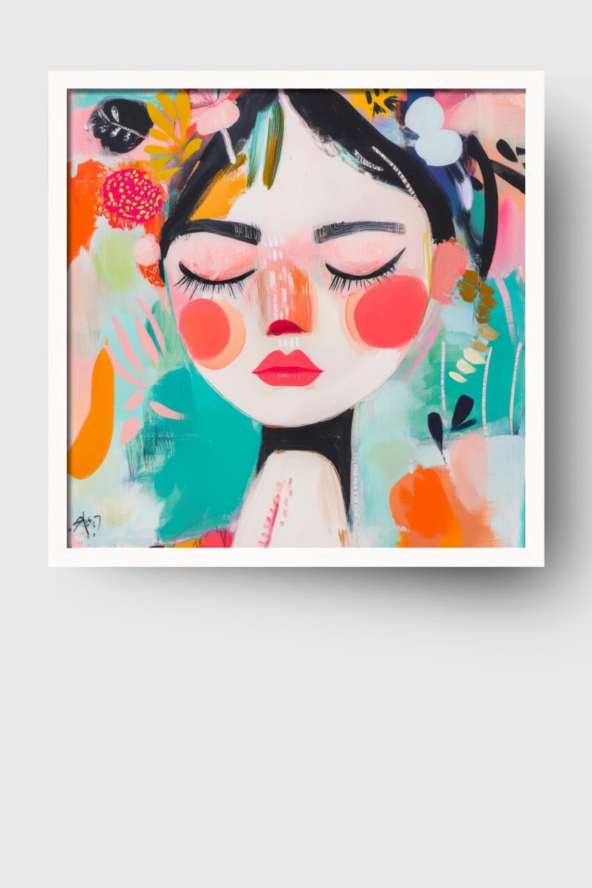 Illustration Poster Frau Gesicht bunt geschlossen rote Wangen
