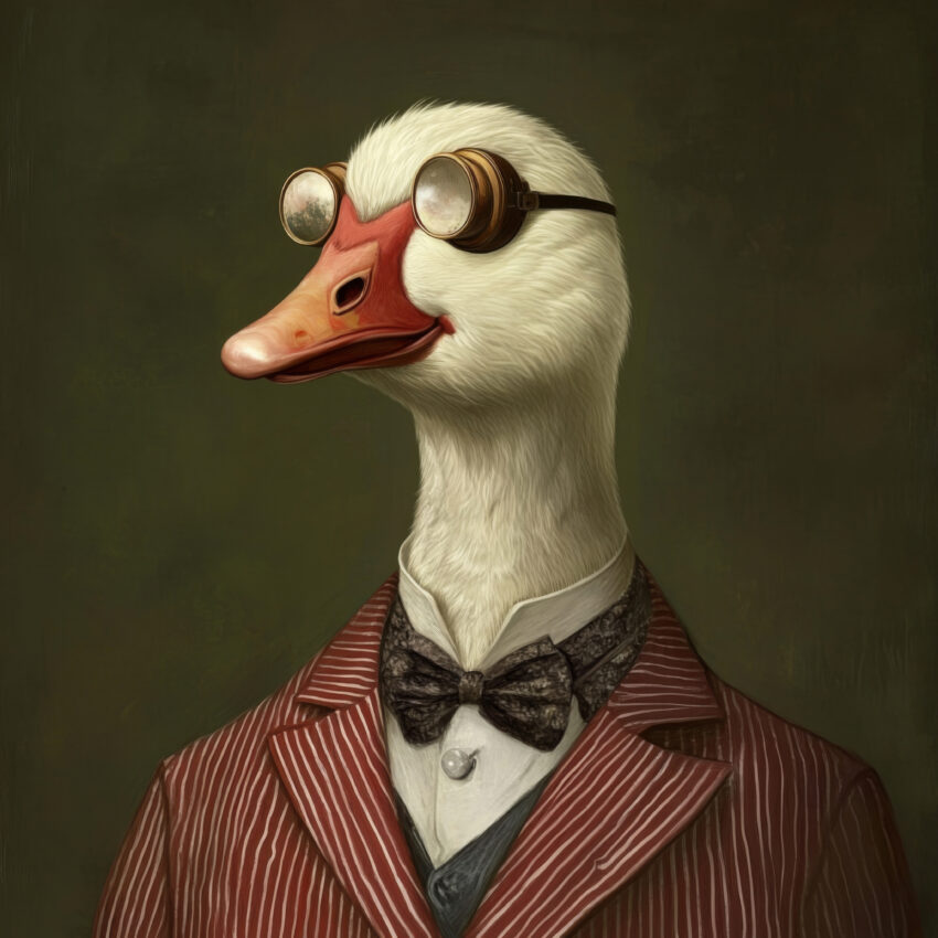 Digitale Kunst Poster Gans Goggles Vintage Anzug weiß
