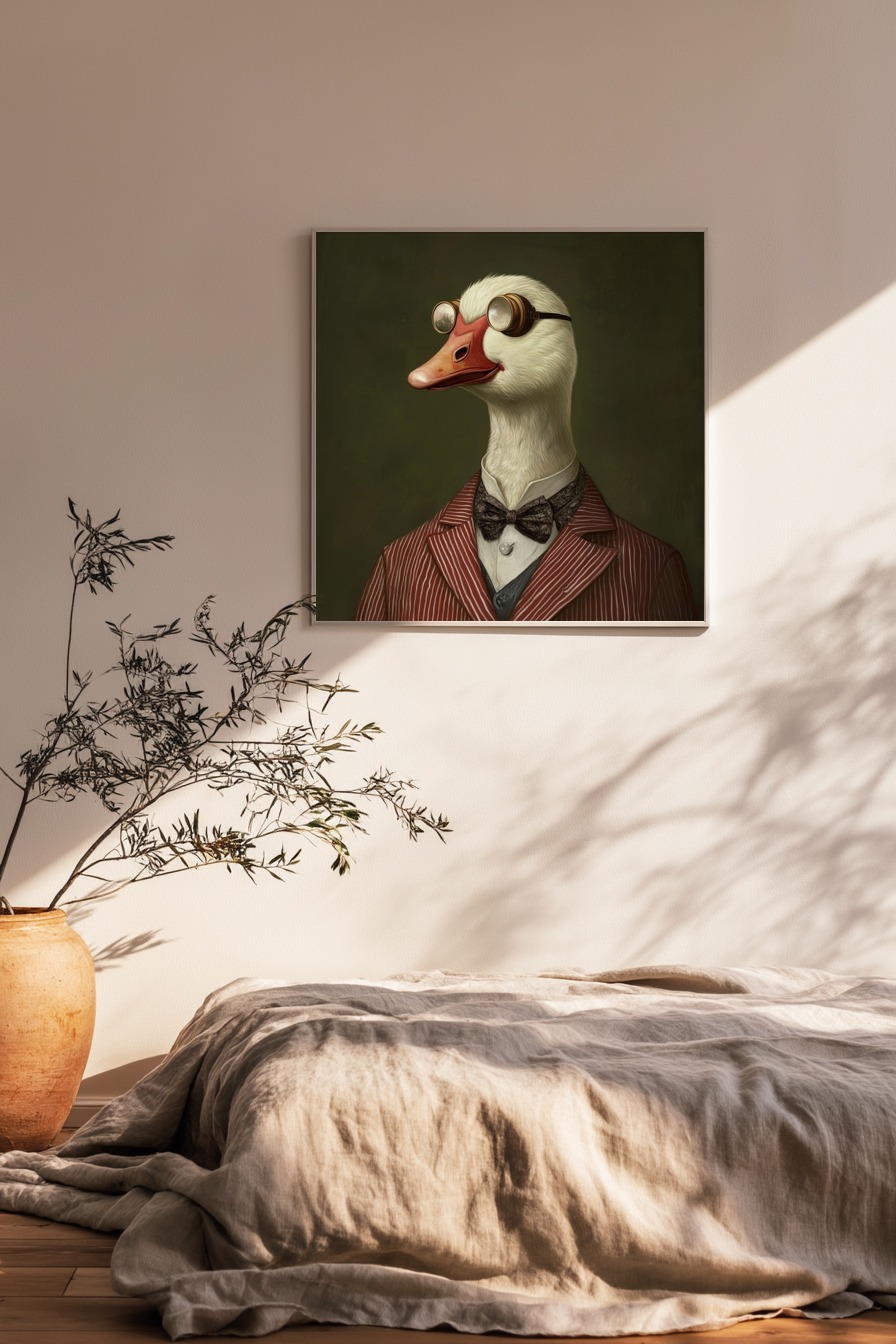 Digitale Kunst Poster Gans Goggles Vintage Anzug weiß