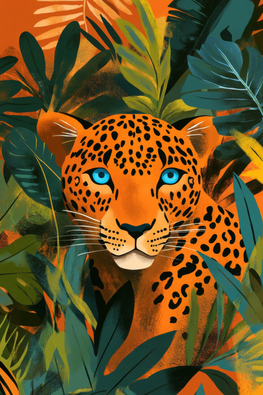 Digitale Kunst Poster Leopard blau Augen lebendig