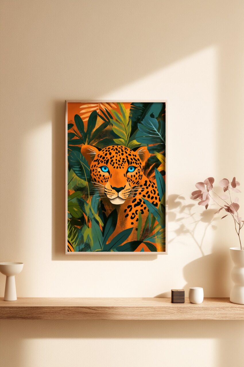 Digitale Kunst Poster Leopard blau Augen lebendig