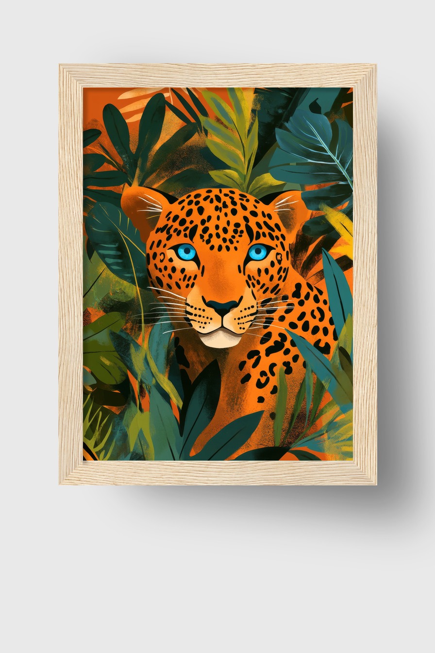 Digitale Kunst Poster Leopard blau Augen lebendig