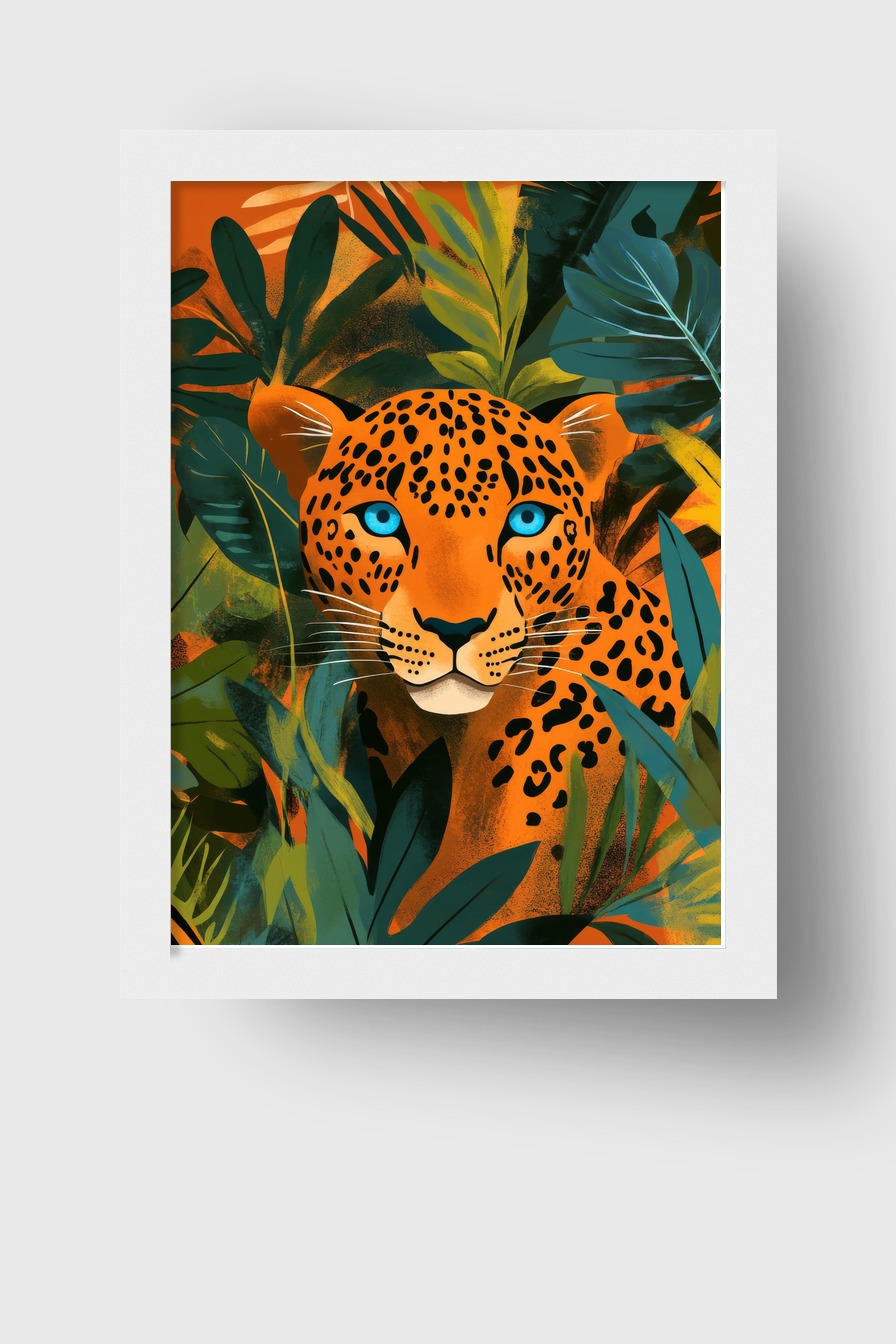 Digitale Kunst Poster Leopard blau Augen lebendig