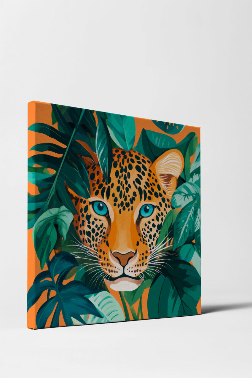 Illustration Poster Leopard blaues Auge orange grün