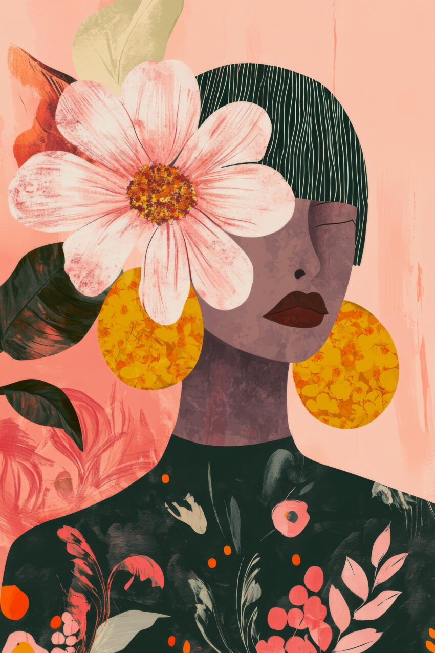 Illustration Poster Frau Blume kurzhaarig farbig