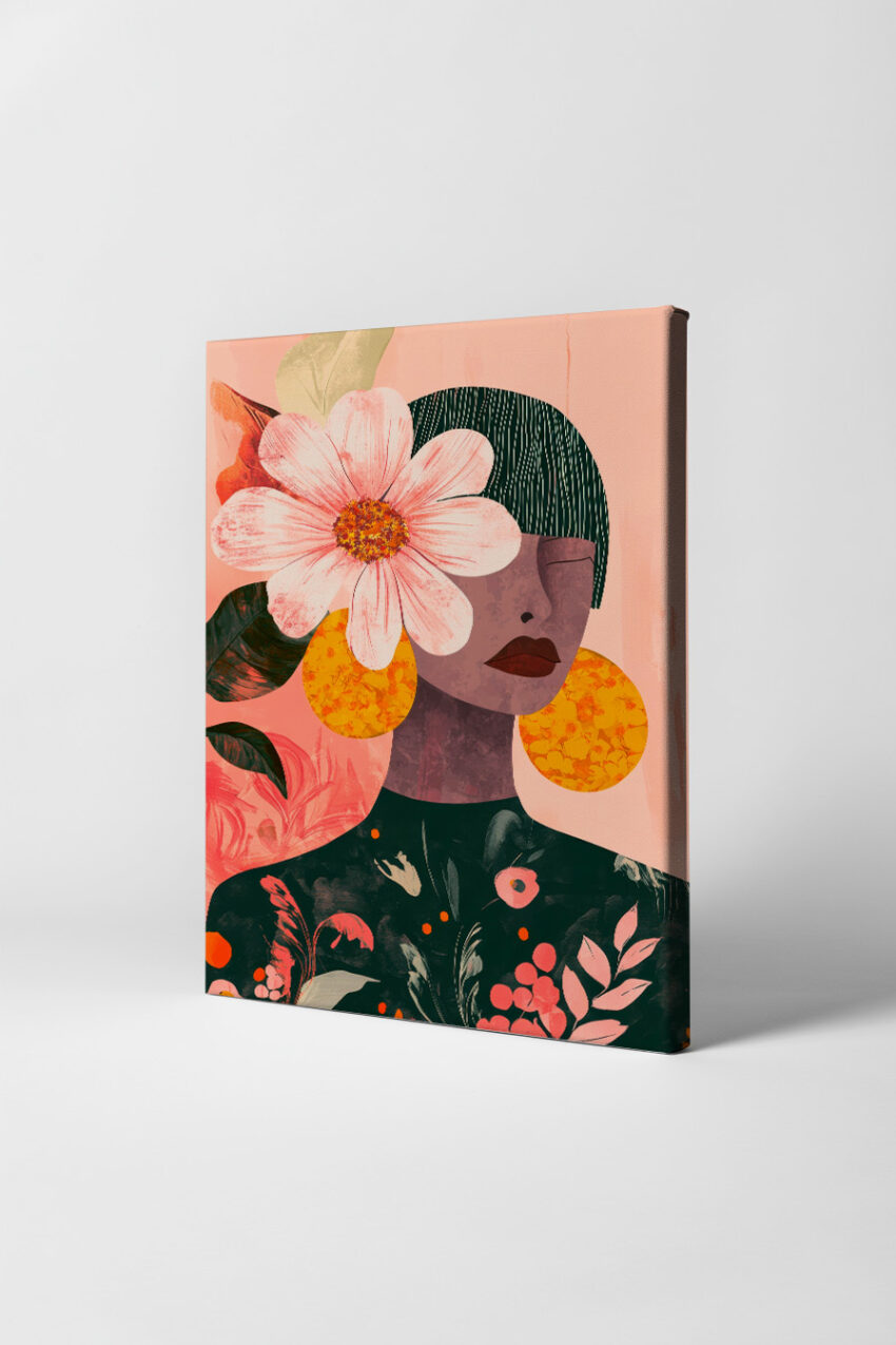 Illustration Poster Frau Blume kurzhaarig farbig