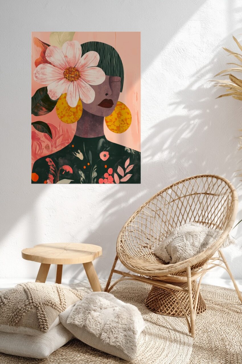 Illustration Poster Frau Blume kurzhaarig farbig