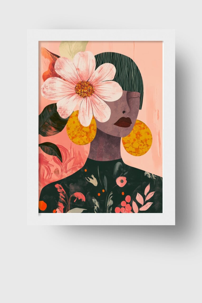 Illustration Poster Frau Blume kurzhaarig farbig