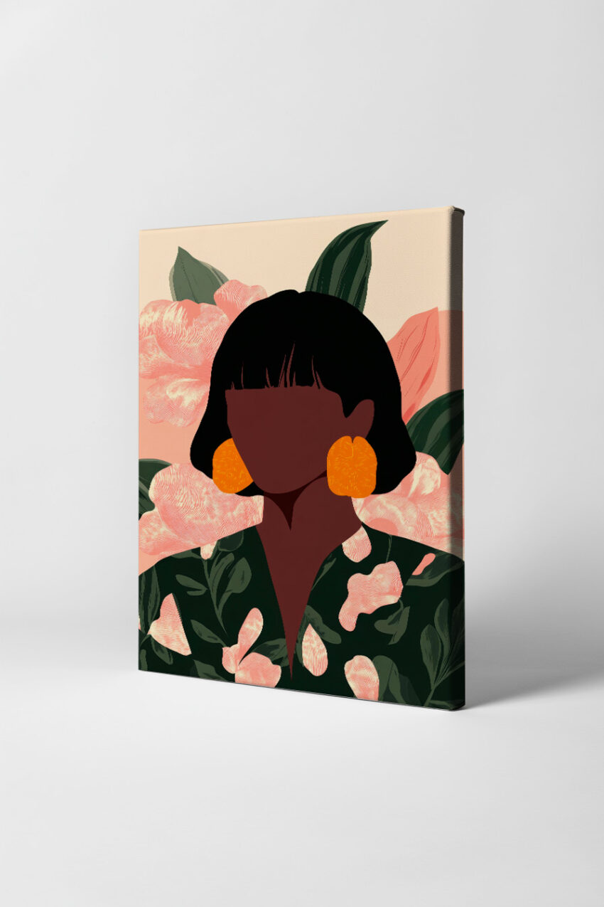 Illustration Poster Frau orange Ohrringe Blumenmuster