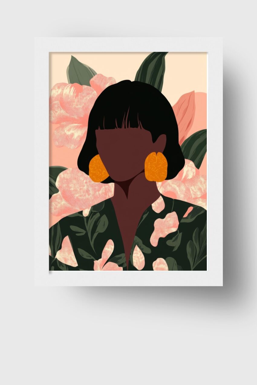 Illustration Poster Frau orange Ohrringe Blumenmuster