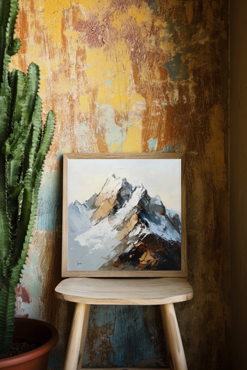 Malerei Poster Berg rauh plastisch erdtöne grau weiß