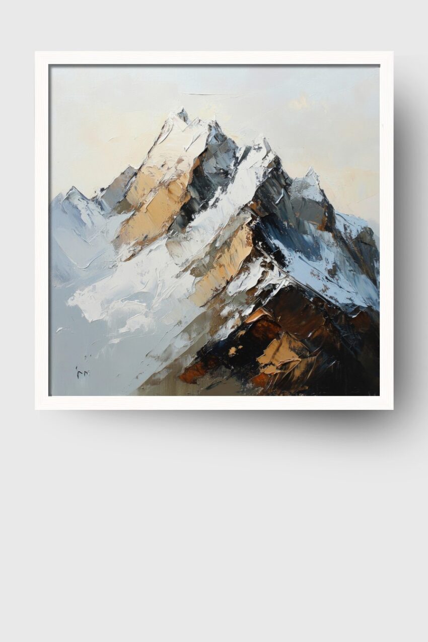 Malerei Poster Berg rauh plastisch erdtöne grau weiß