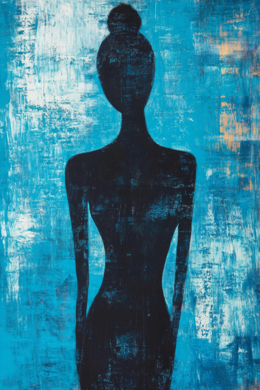 Malerei Poster Frau Silhouette schwarz blau abstrakt
