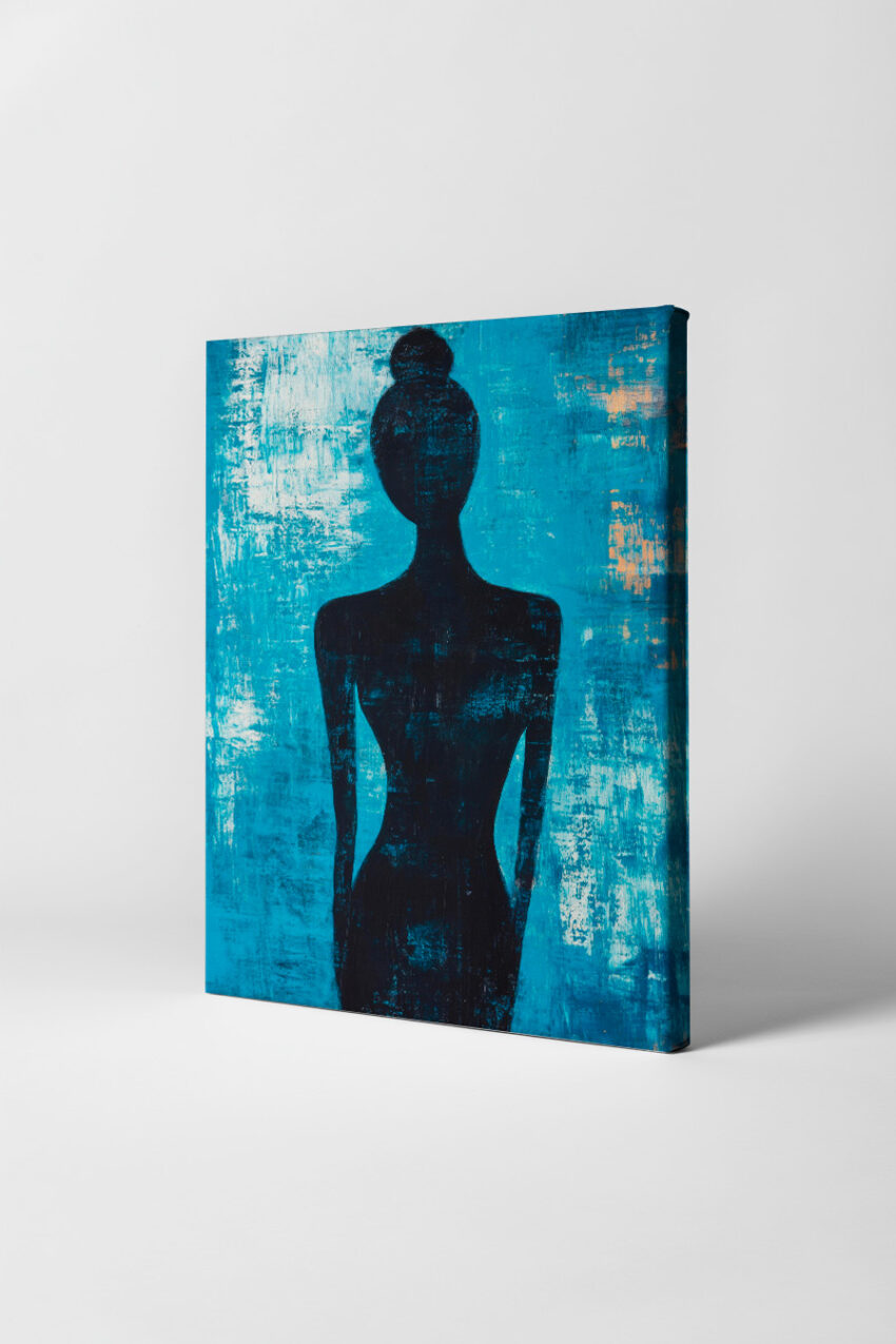 Malerei Poster Frau Silhouette schwarz blau abstrakt