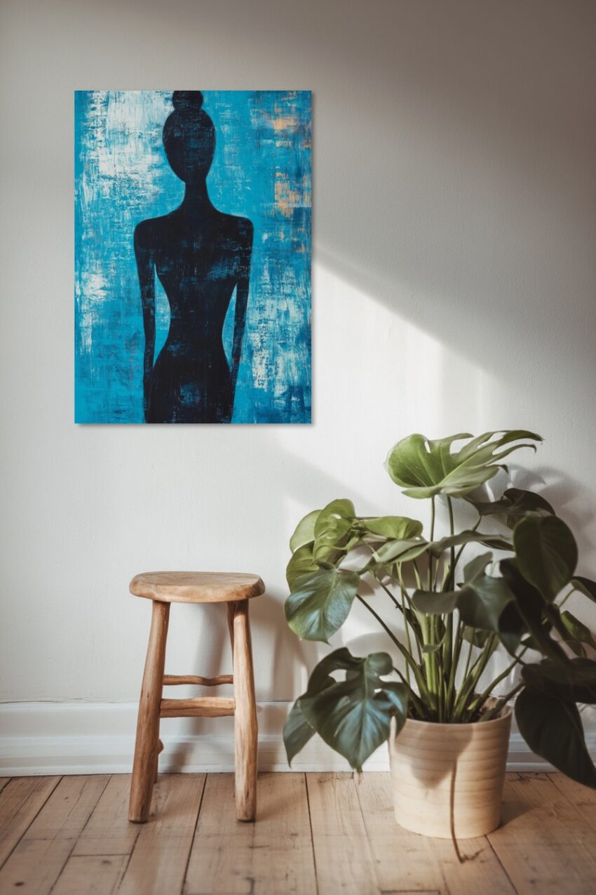 Malerei Poster Frau Silhouette schwarz blau abstrakt