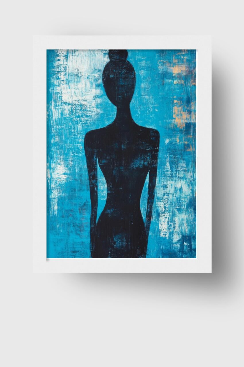 Malerei Poster Frau Silhouette schwarz blau abstrakt