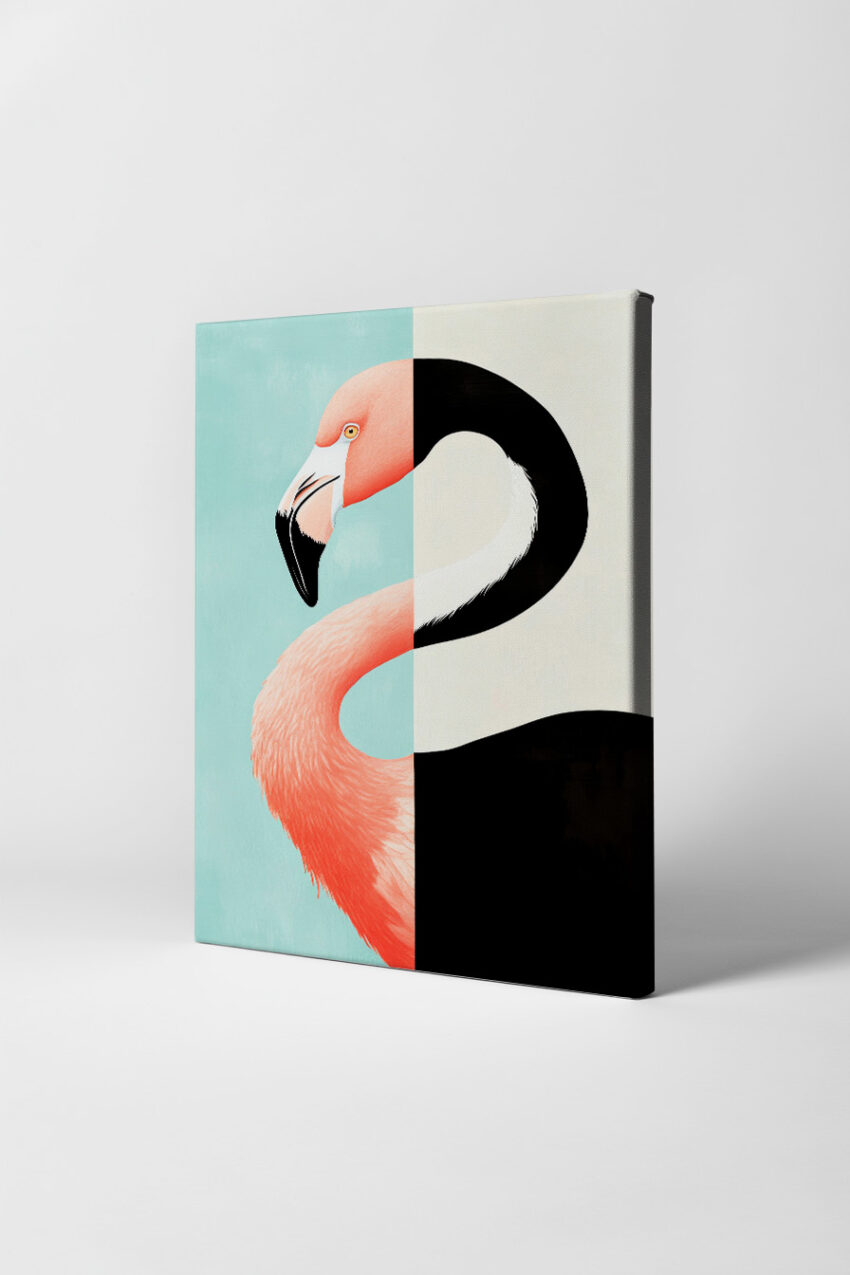 Illustration Poster Flamingo Halbporträt rosa schwarz-weiß minimalistisch