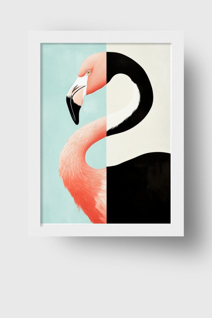 Illustration Poster Flamingo Halbporträt rosa schwarz-weiß minimalistisch