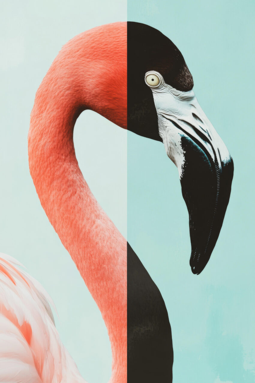 Fotografie Poster Flamingo Kopf kontrastreich orange schwarz-weiß