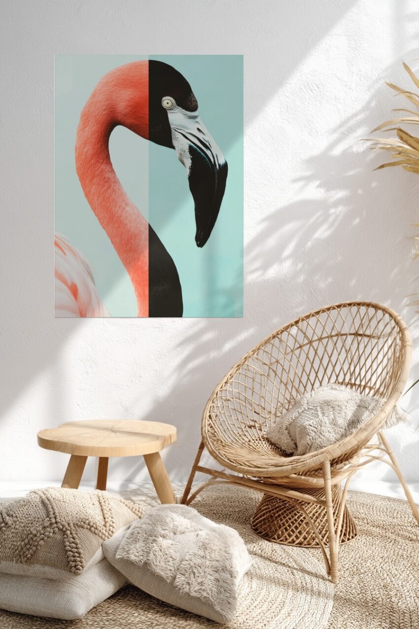 Fotografie Poster Flamingo Kopf kontrastreich orange schwarz-weiß