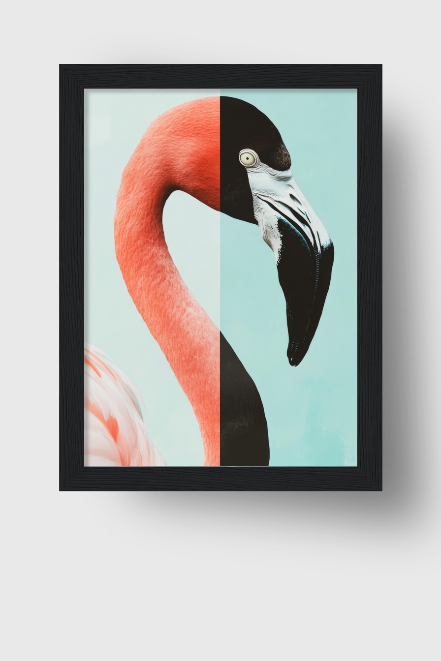 Fotografie Poster Flamingo Kopf kontrastreich orange schwarz-weiß