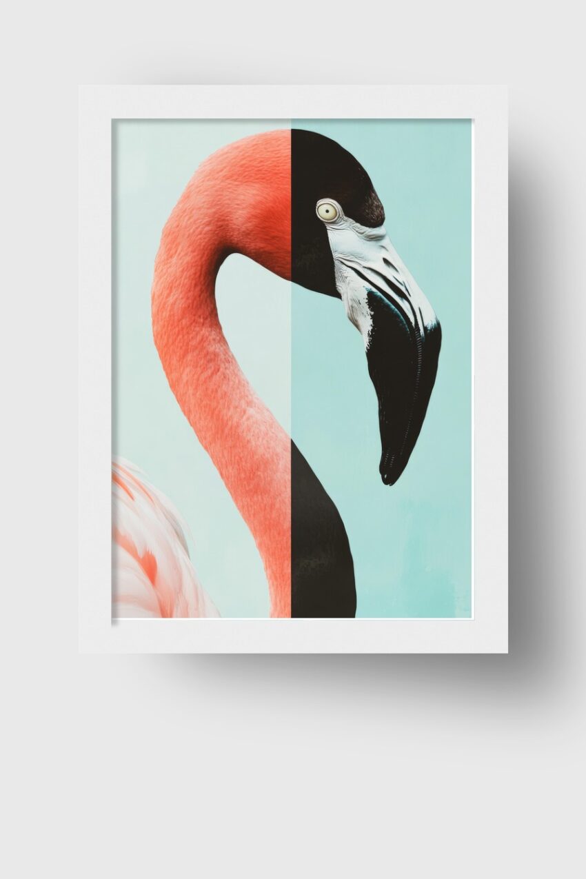 Fotografie Poster Flamingo Kopf kontrastreich orange schwarz-weiß