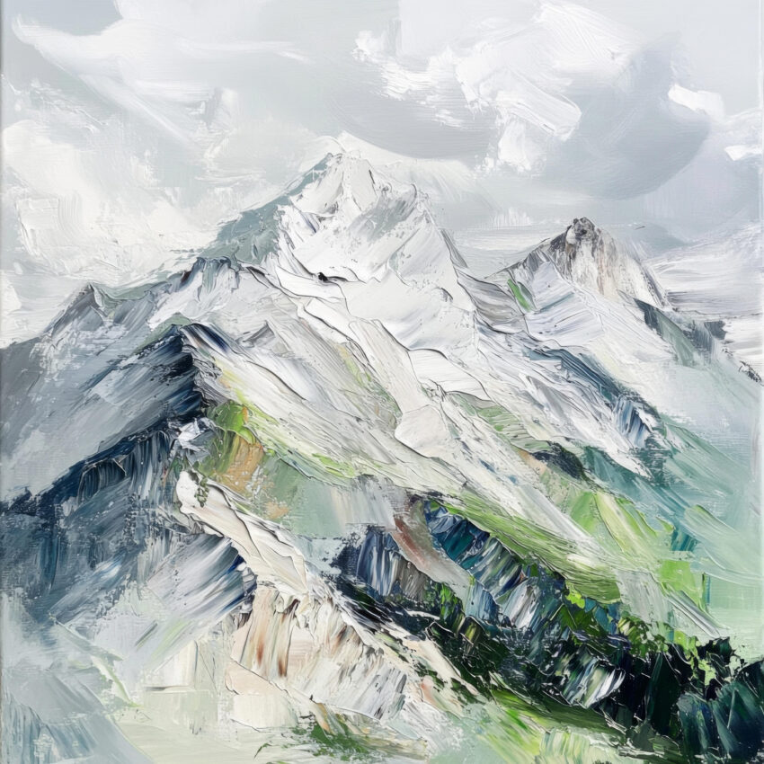 Malerei Poster Berglandschaft minimalistisch weiß grün