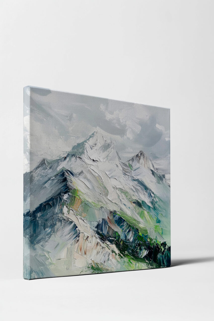 Malerei Poster Berglandschaft minimalistisch weiß grün