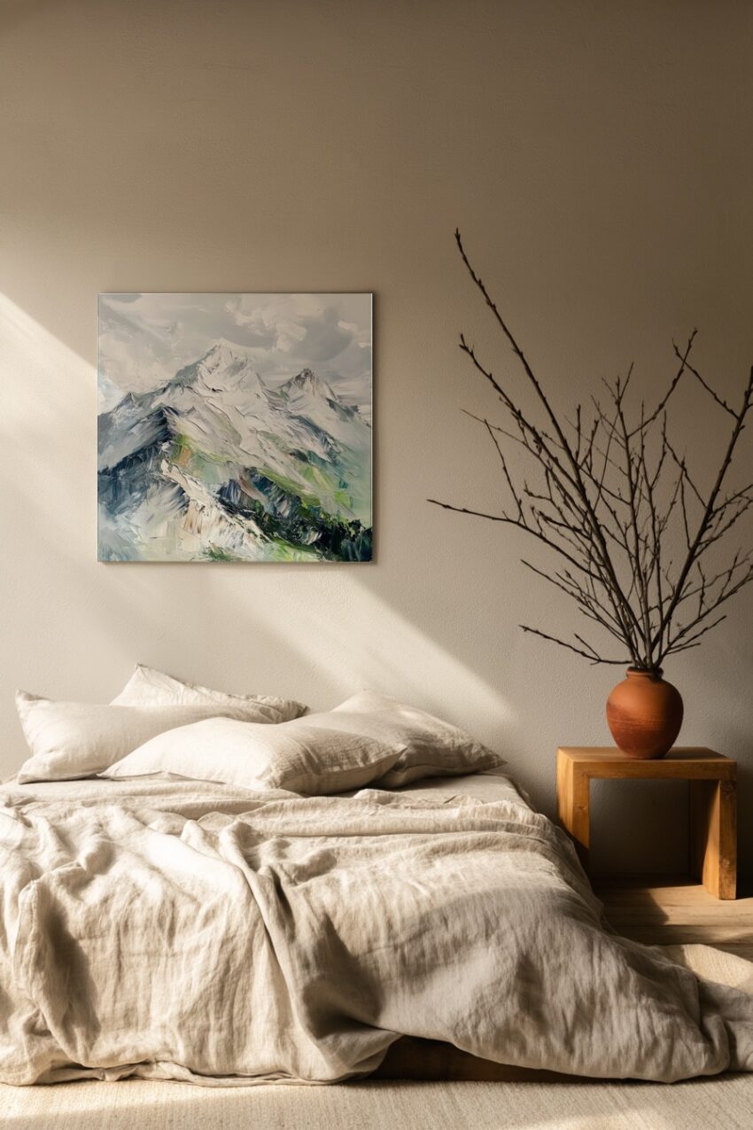 Malerei Poster Berglandschaft minimalistisch weiß grün