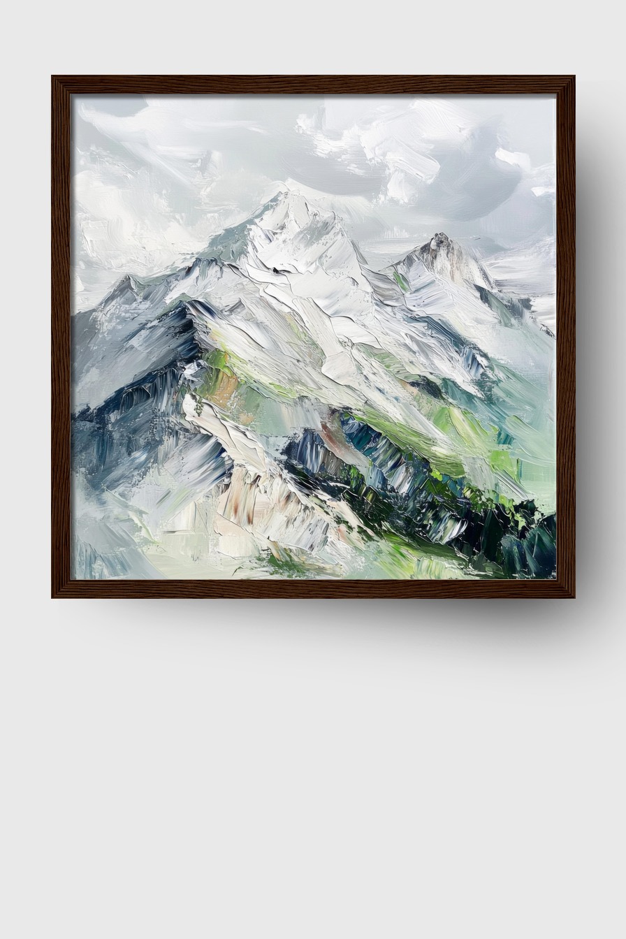 Malerei Poster Berglandschaft minimalistisch weiß grün