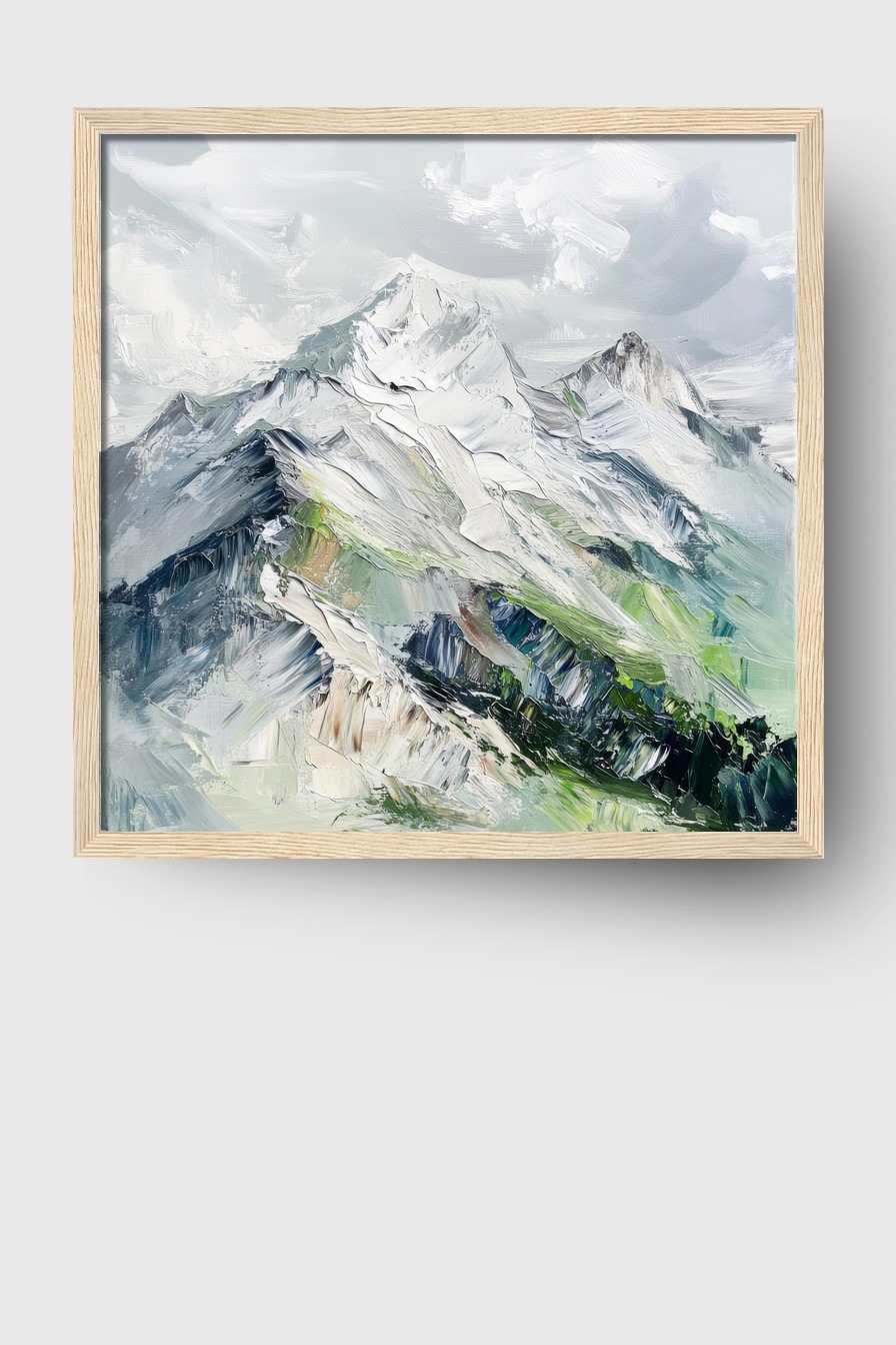Malerei Poster Berglandschaft minimalistisch weiß grün