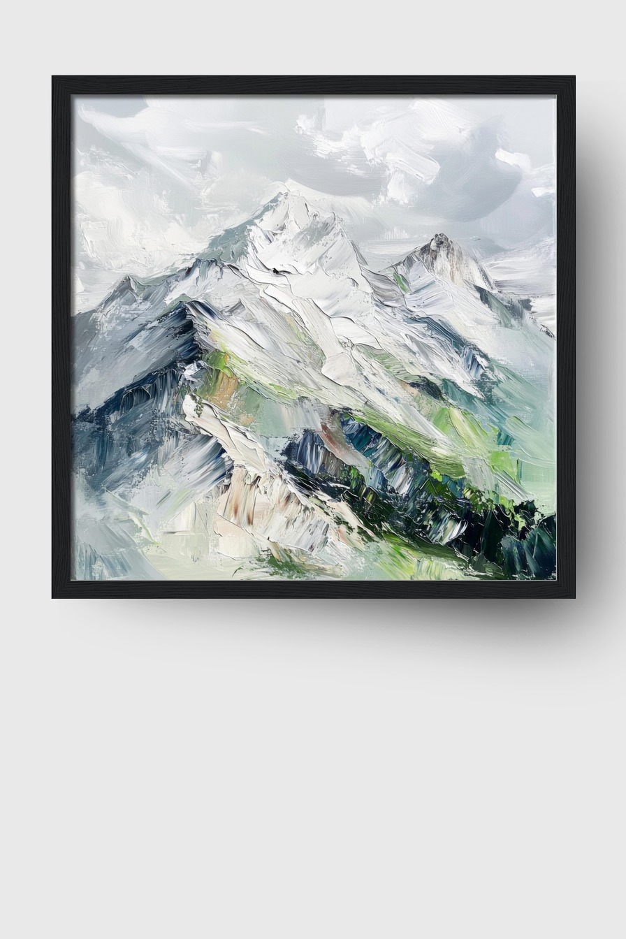 Malerei Poster Berglandschaft minimalistisch weiß grün