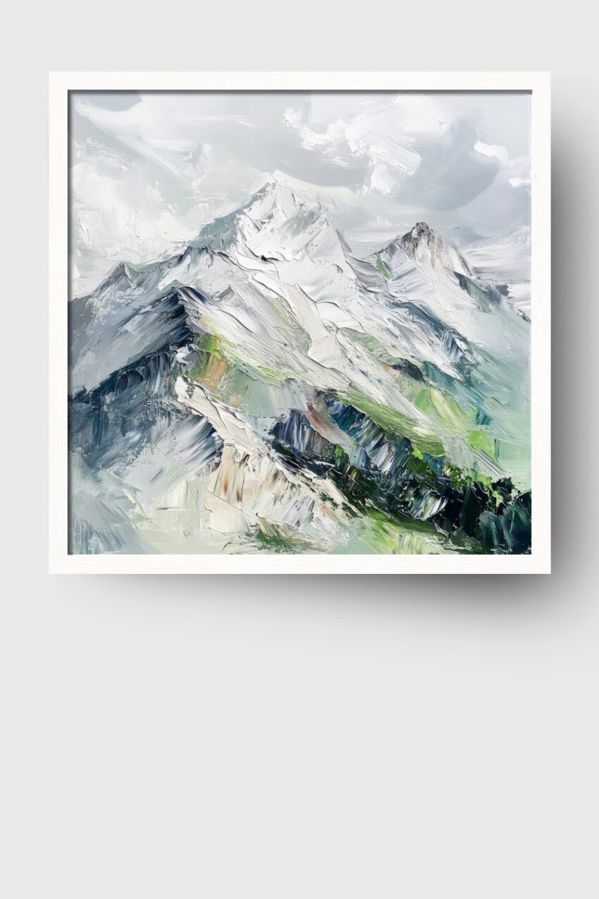 Malerei Poster Berglandschaft minimalistisch weiß grün