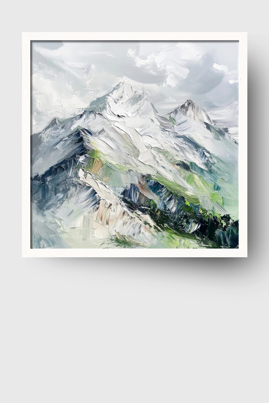 Malerei Poster Berglandschaft minimalistisch weiß grün