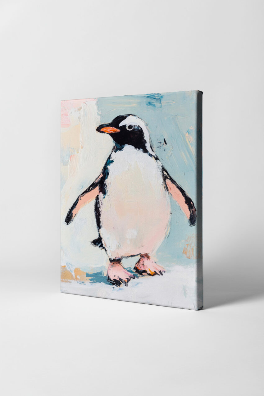 Malerei Poster Pinguin frontal schwarz weiß rosa