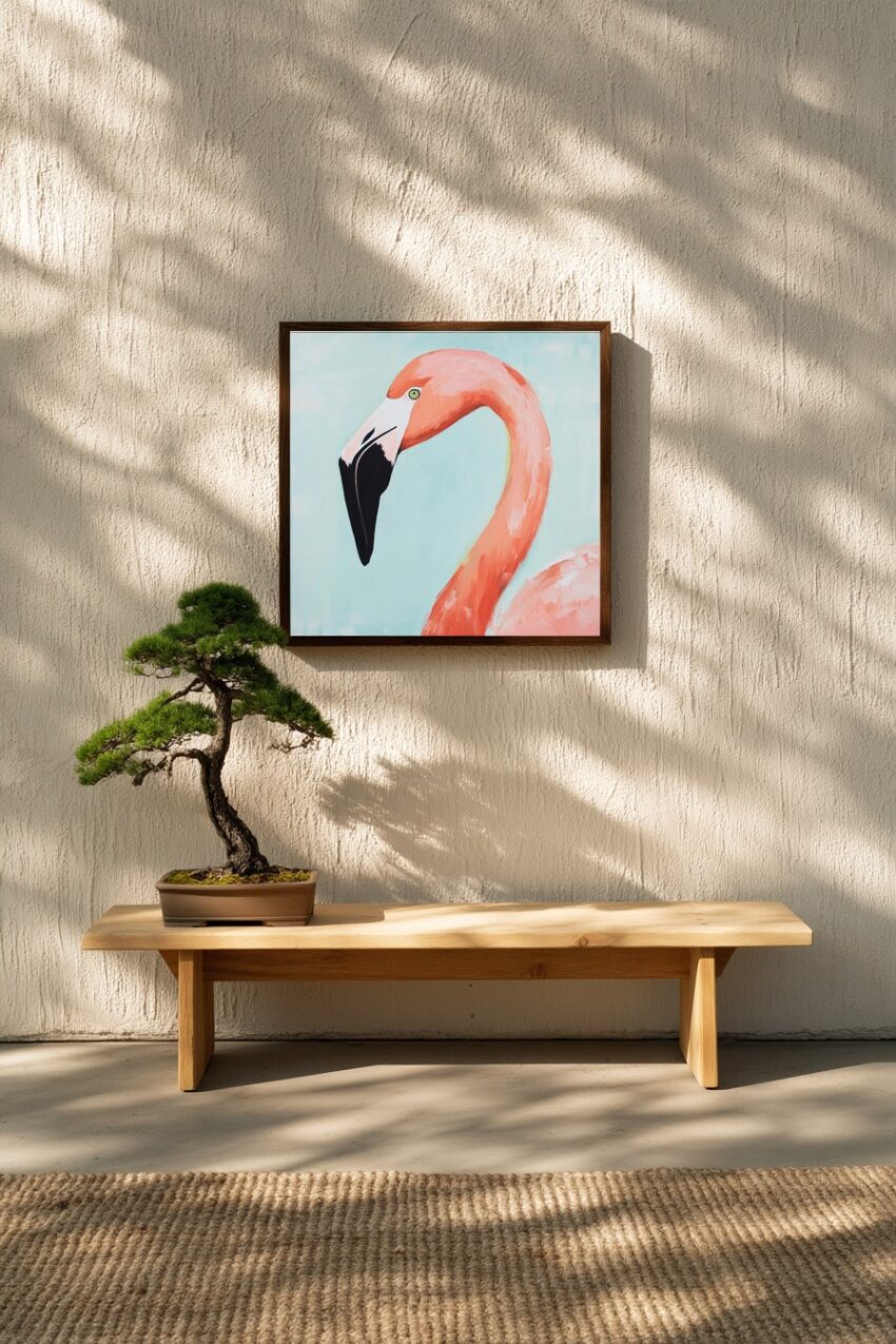 Malerei Poster Flamingo rosa schwarz klarer Blick
