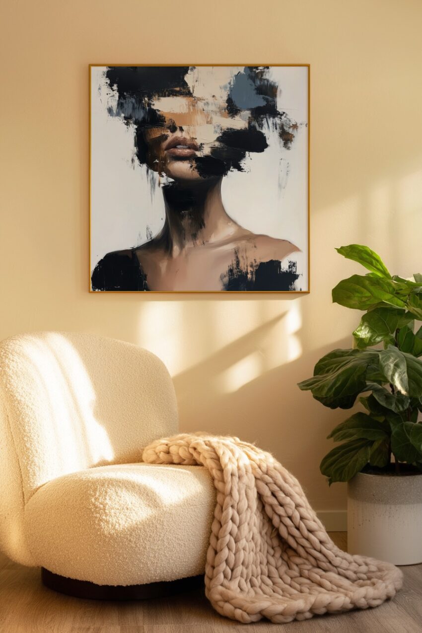 Malerei Poster Frau Halbakt kantig dunkel