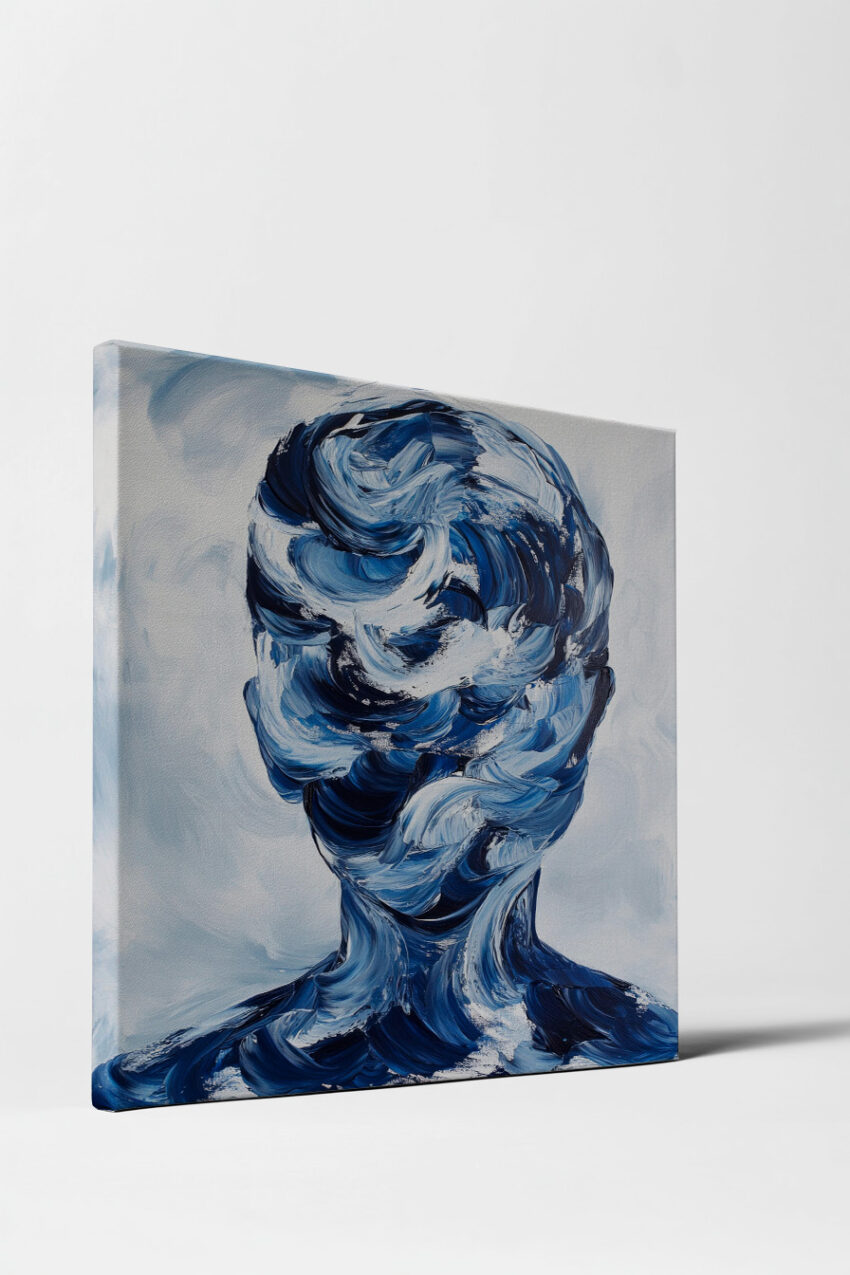 Malerei Poster abstrakter Kopf Blau Weiß Pinselstrich