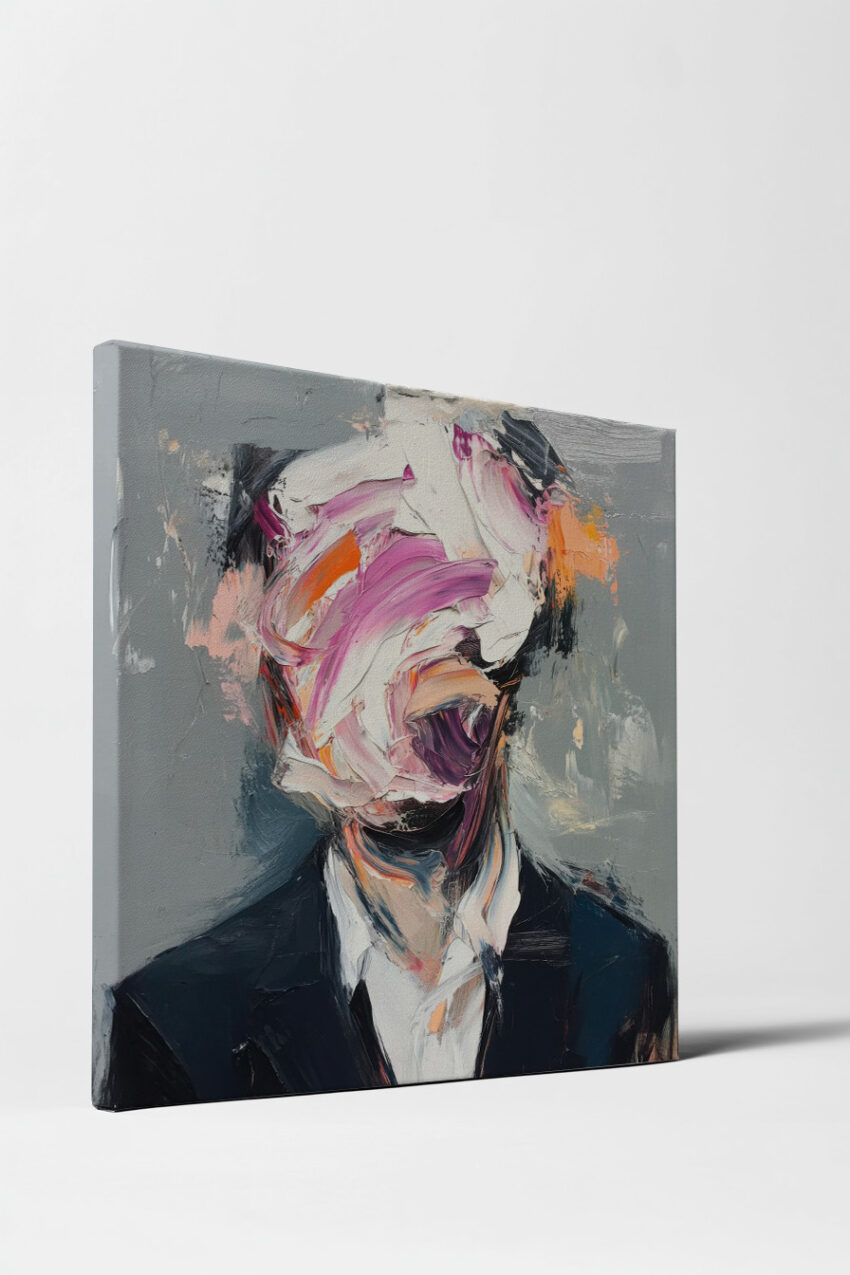 Malerei Poster Gesicht abstrakt rosa orange grau